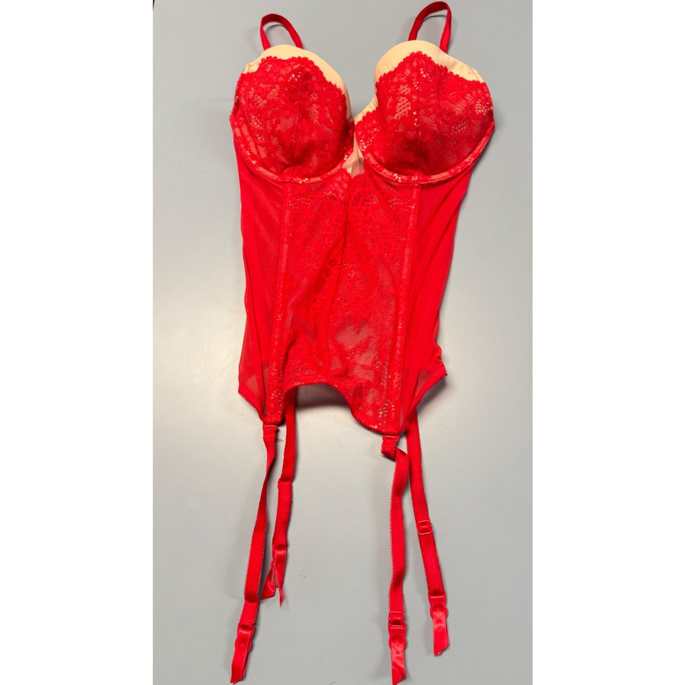 Victoria's Secret 34C Sheer Lace Side Zip Underwired Corset w/Garters